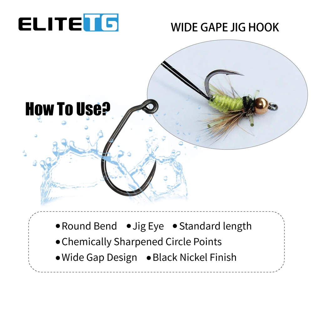 Elite TG 100PC Fly Tying Jig Hooks,Fly Fishing High Carbon Barbless Hook Wide Gape Jig Dry Wet Caddis Nymph Fly Hooks Trout Lure - imagen 3