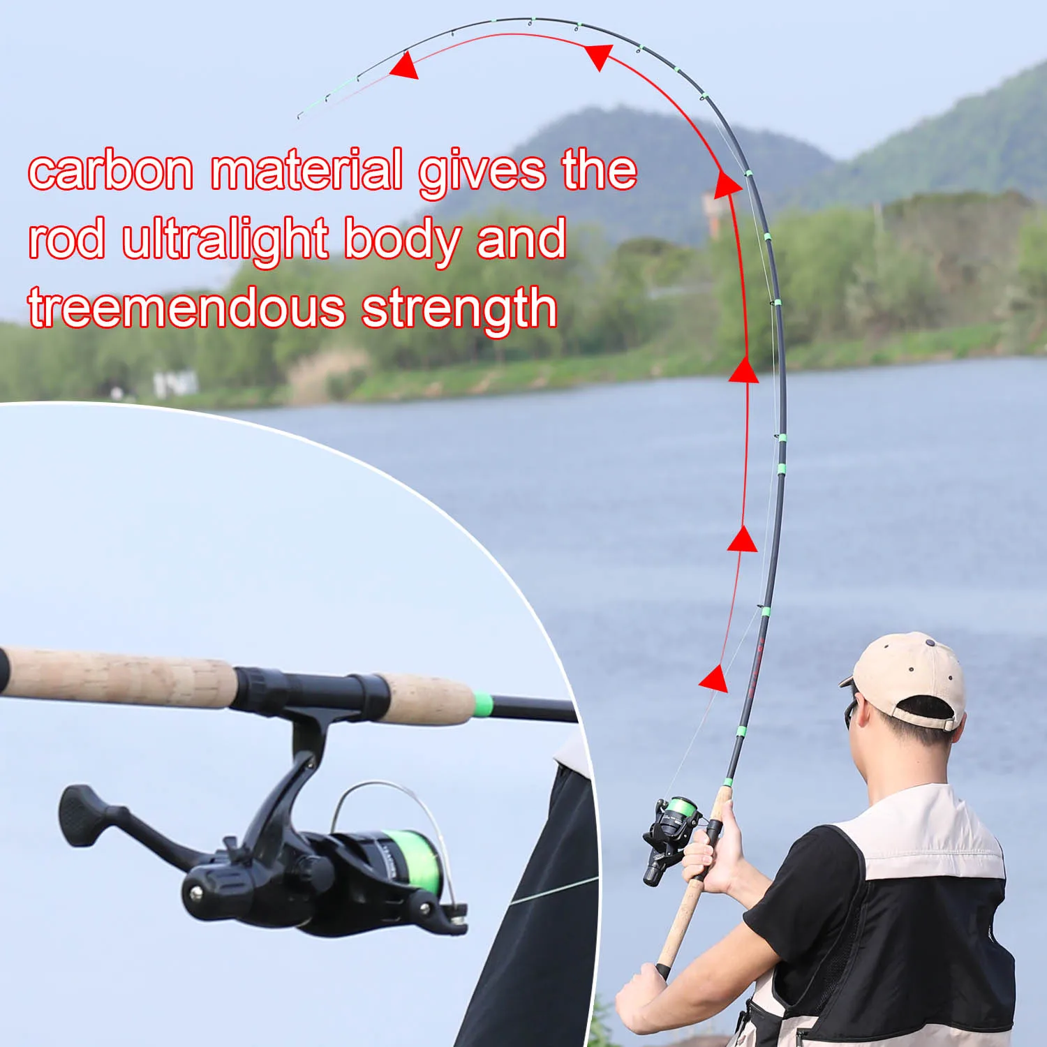 Caña de pescar alimentadora Sougayilang, mango alargado, 6 secciones, caña de pescar L M H Power, caña de viaje de fibra de carbono, aparejos de pesca - imagen 5