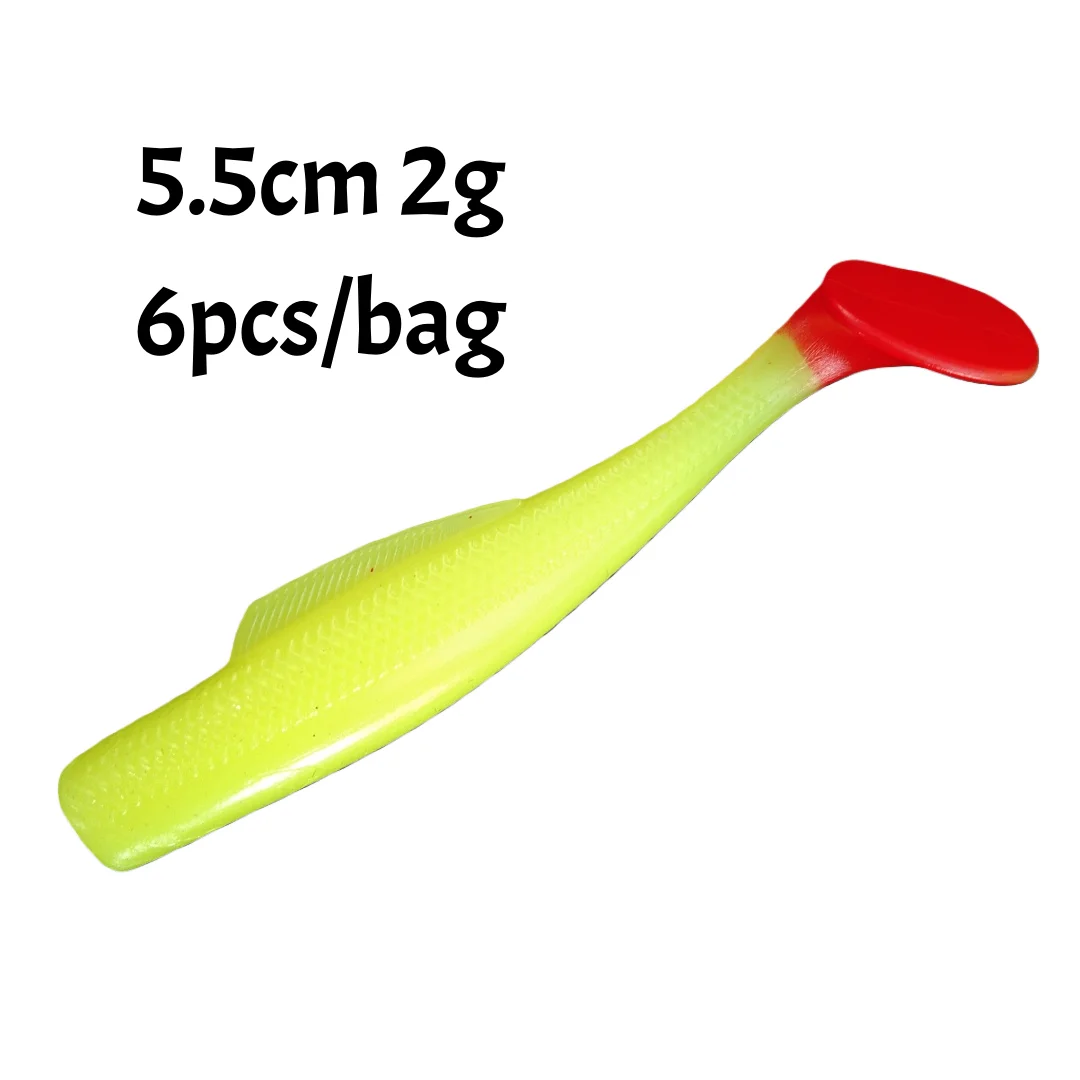 36 Uds 5,5 cm 2g señuelo suave de pesca plástico agua salada cola en T tiro de gota cebo suave de silicona gusano lubina trucha Pike Walleye Weedless - imagen 3