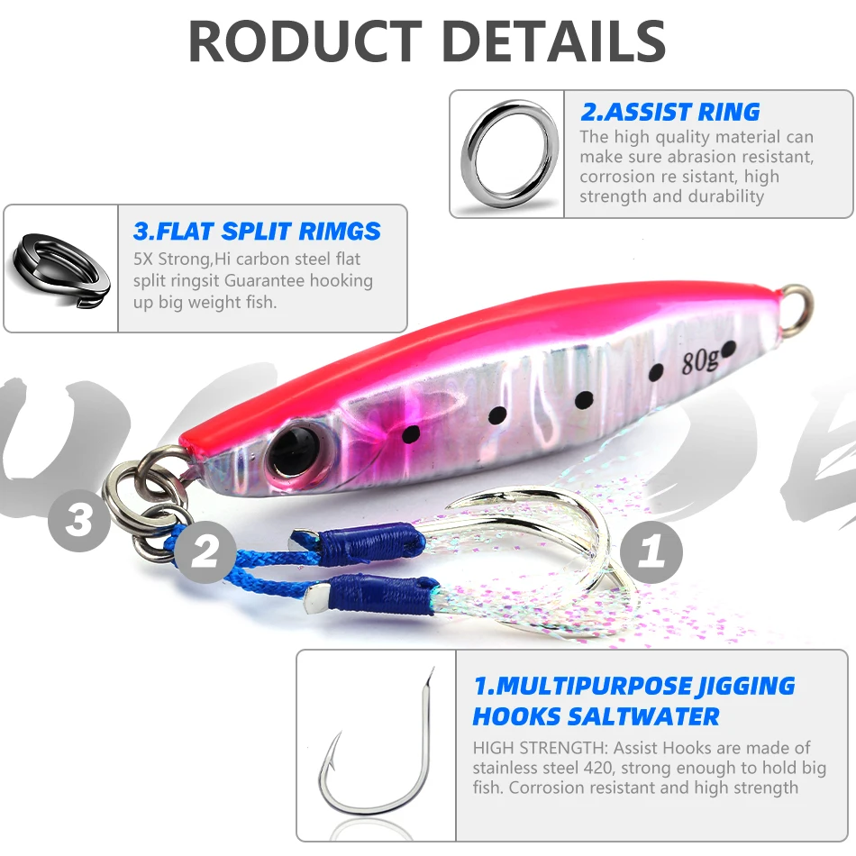 MOOKZZ-señuelo de Metal para pesca lenta, cebo biónico Artificial duro, Jinging 30g 40g 60g 80g 100g 130g - imagen 5