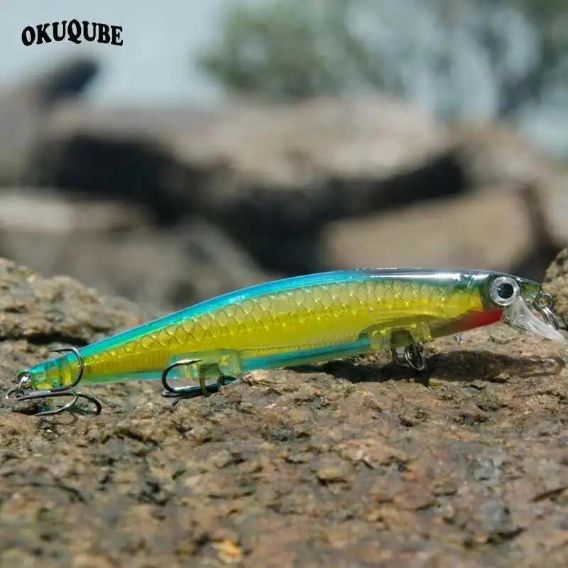 1pc Minnow Señuelos de Pesca de larga distancia a 3D los ojos con púas agudas ganchos agudos realista Bionic fishlures para perca de pesca bajo