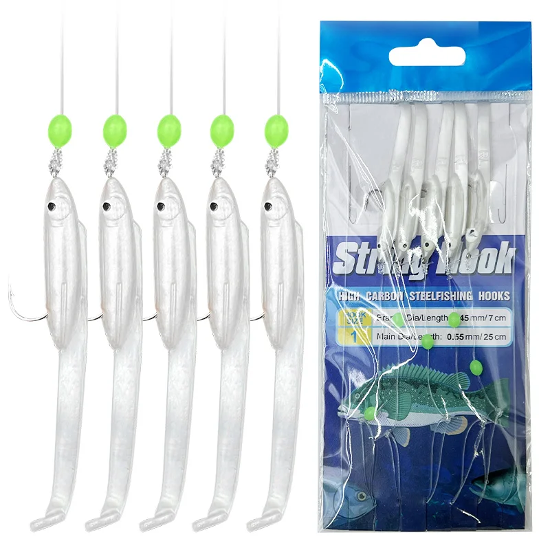 1 ud./5 unidades/bolsa anzuelo de cuerda para Anguila de pesca en el mar 1 # Iseni Hook-Juego de líneas terminadas, señuelo de Anguila Artificial