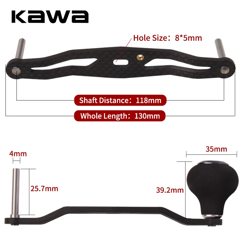 Kawa nuevo mango de carrete de pesca de fibra de carbono con perilla Eva longitud 120mm tamaño 7x4 y 8X5mm para accesorio basculante de carrete D/S - imagen 3