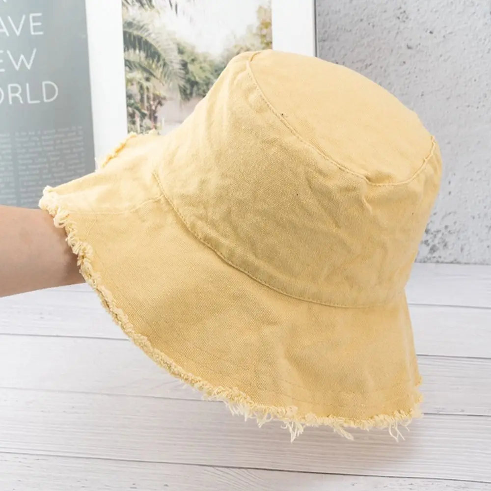 Sombrero de cubo de algodón para viajes al aire libre protección UV sombreros de playa de cabezas grandes sombreros de sol deshilachados de gran tamaño mujeres hombres - imagen 3
