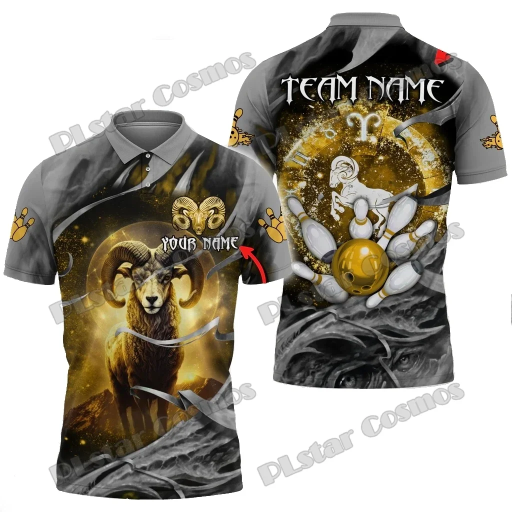 Bolos y alfileres símbolo de Aries nombre personalizado impreso en 3D Polos para hombre verano Casual Unisex Polo Premium PLP58 - imagen 4