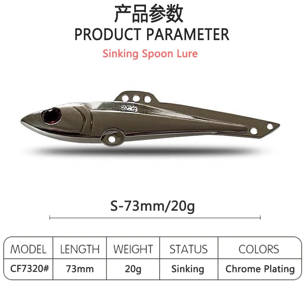CF señuelo de cuchara VIB, cebo de Barracuda de Metal, aparejos de pesca Freshwate cromados, 65mm, 15g, 73mm, 20g - imagen 2