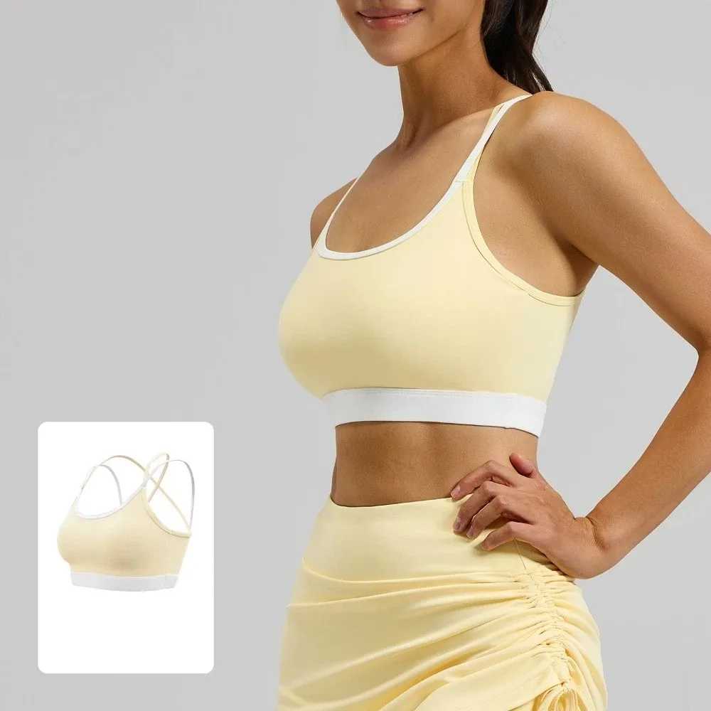 Sujetador deportivo para Yoga con cinturón cruzado para correr, sujetador a prueba de golpes, ropa interior de Yoga, lencería con almohadilla fija integrada, chaleco sin costuras para chica