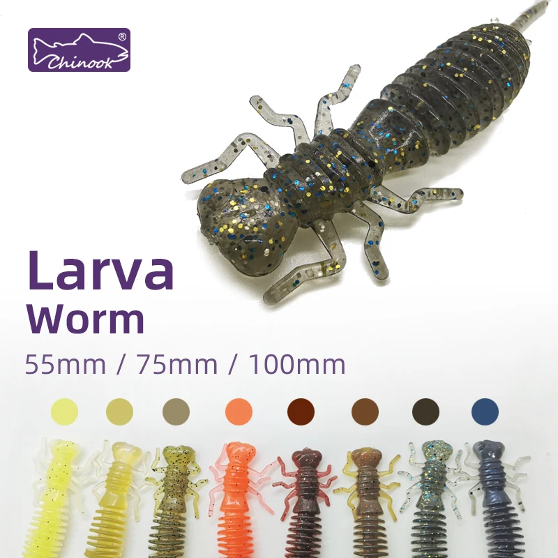 Chinook-Señuelos blandos de plástico suave, larva, Swimbaits de agua dulce, cebo suave de silicona, gusano para pescar