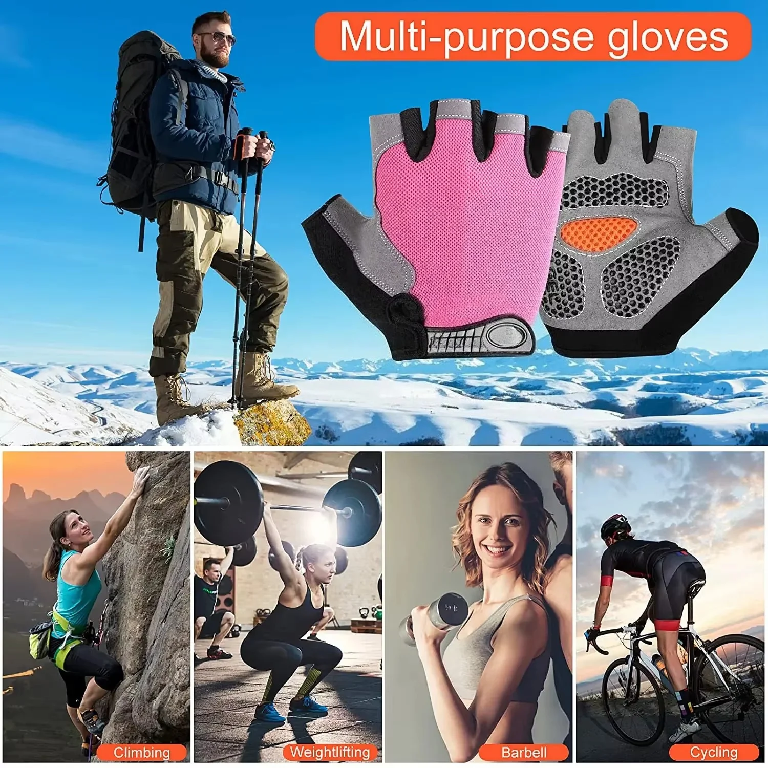 Goture S/M/L/XL guantes antideslizantes para ciclismo, guantes deportivos transpirables de medio dedo para bicicleta al aire libre, senderismo, 8 colores a elegir - imagen 5