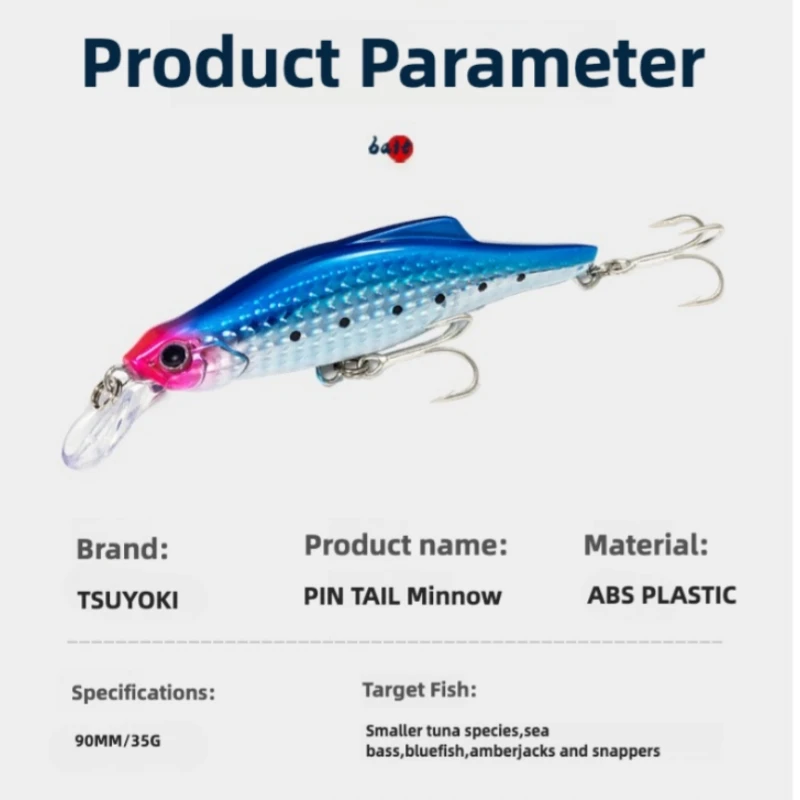 TSUYOKI Wobblers artificiales Jerkbait señuelo plantilla de agua salada artista hundimiento fundición Minnow señuelo PIN cola 35 90mm/35g JACKSON Minnow - imagen 3
