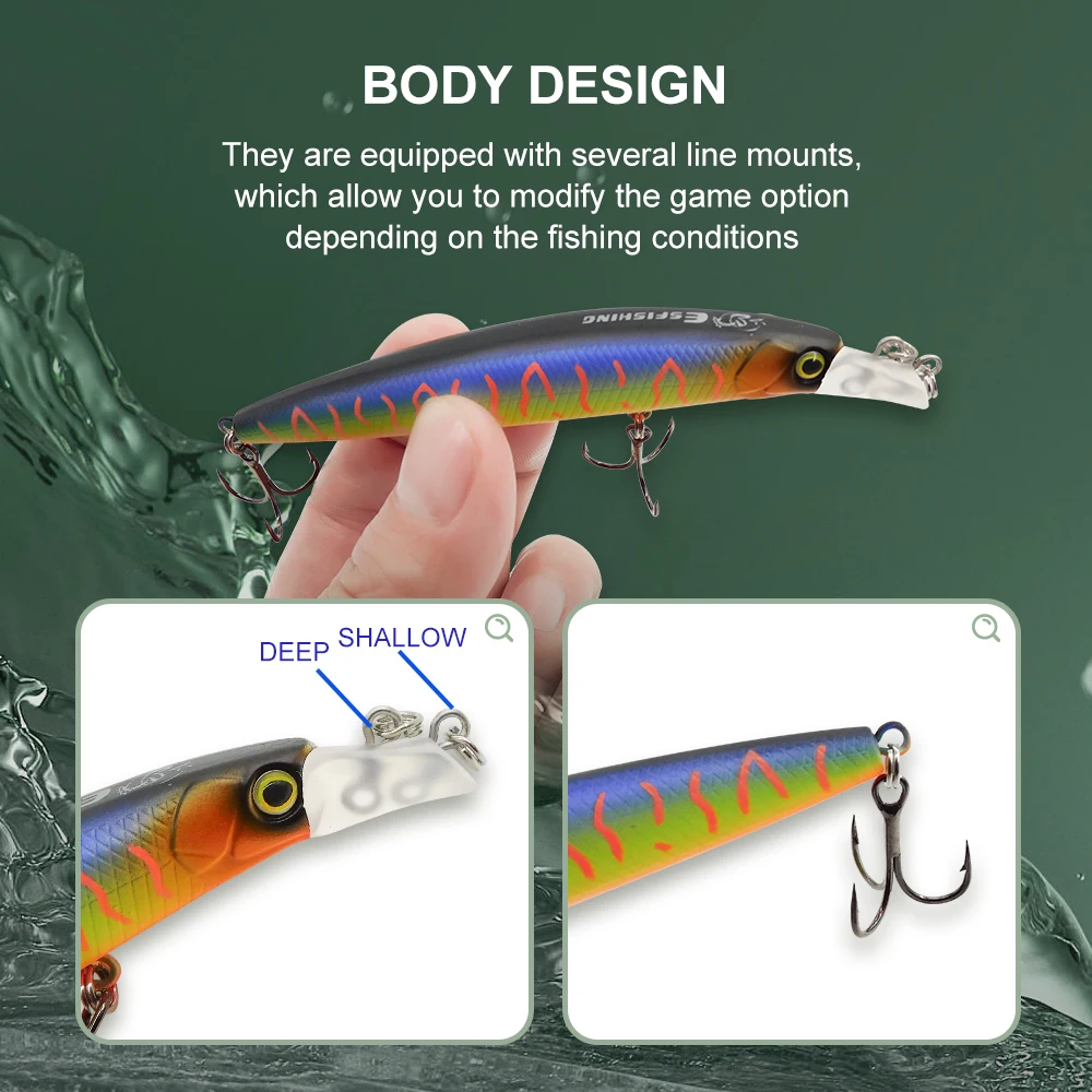 KESFISHING-señuelo duro flotante, 10cm, 9,5g, buceo, 0,1-0,5 m, calidad profesional, pececillo, elegir diferentes profundidades, peces de agua superior - imagen 4