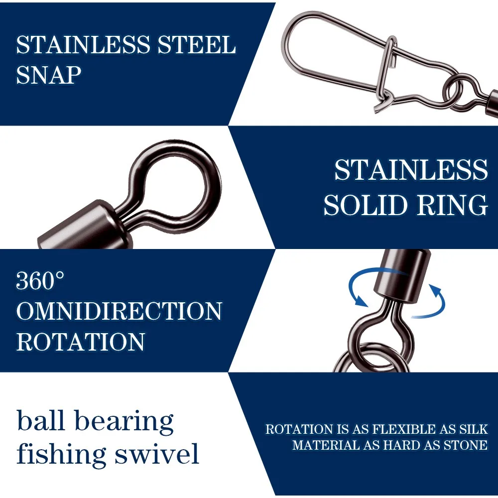 50 unids/bolsa accesorios de pesca gancho giratorio de níquel negro pin giratorio fácil de usar anzuelos señuelos aparejos terminales - imagen 5