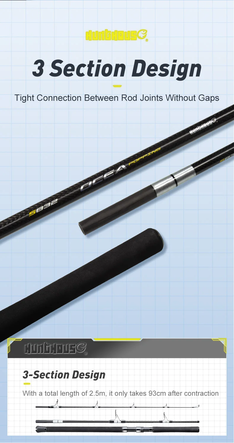 Experimente el diseño de la barra sin costura con flexibilidad de 3 secciones para un rendimiento de pesca mejorado