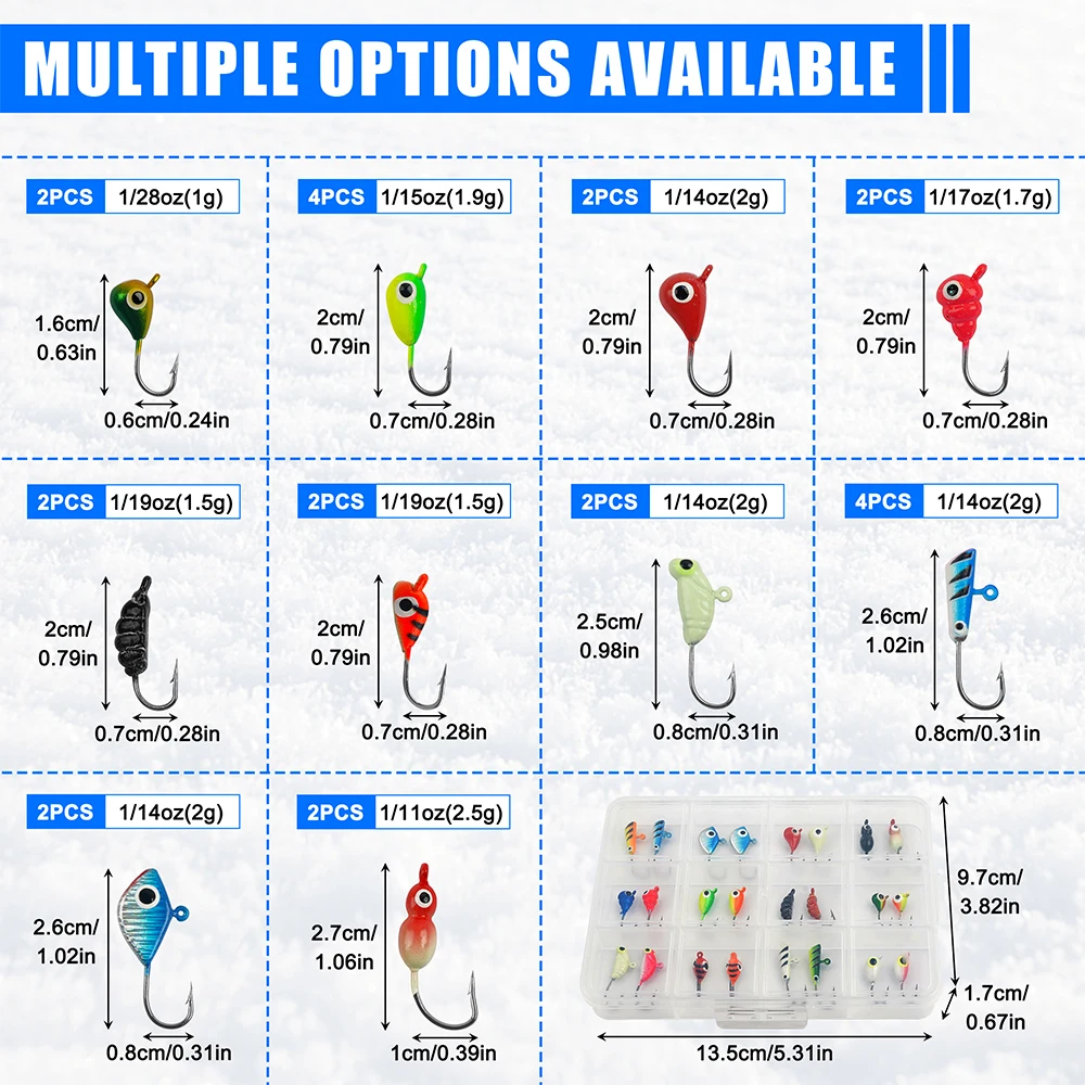 Kit de Señuelos para pesca en hielo, 24 Uds., equipo luminoso para pesca en hielo, Crappie Panfish, anzuelos para cabeza, anzuelos de pesca para invierno, Jigging Walley - imagen 2