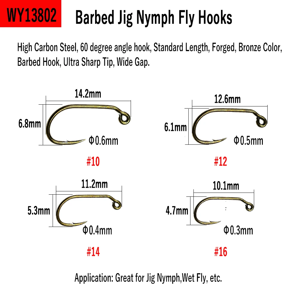 WIFREO-anzuelos de pesca de 50 piezas, anzuelos de pesca con mosca en seco, húmedo, plantilla, Nymph, ShrimpCaddis Pupa Streamer, acero de alto carbono - imagen 5