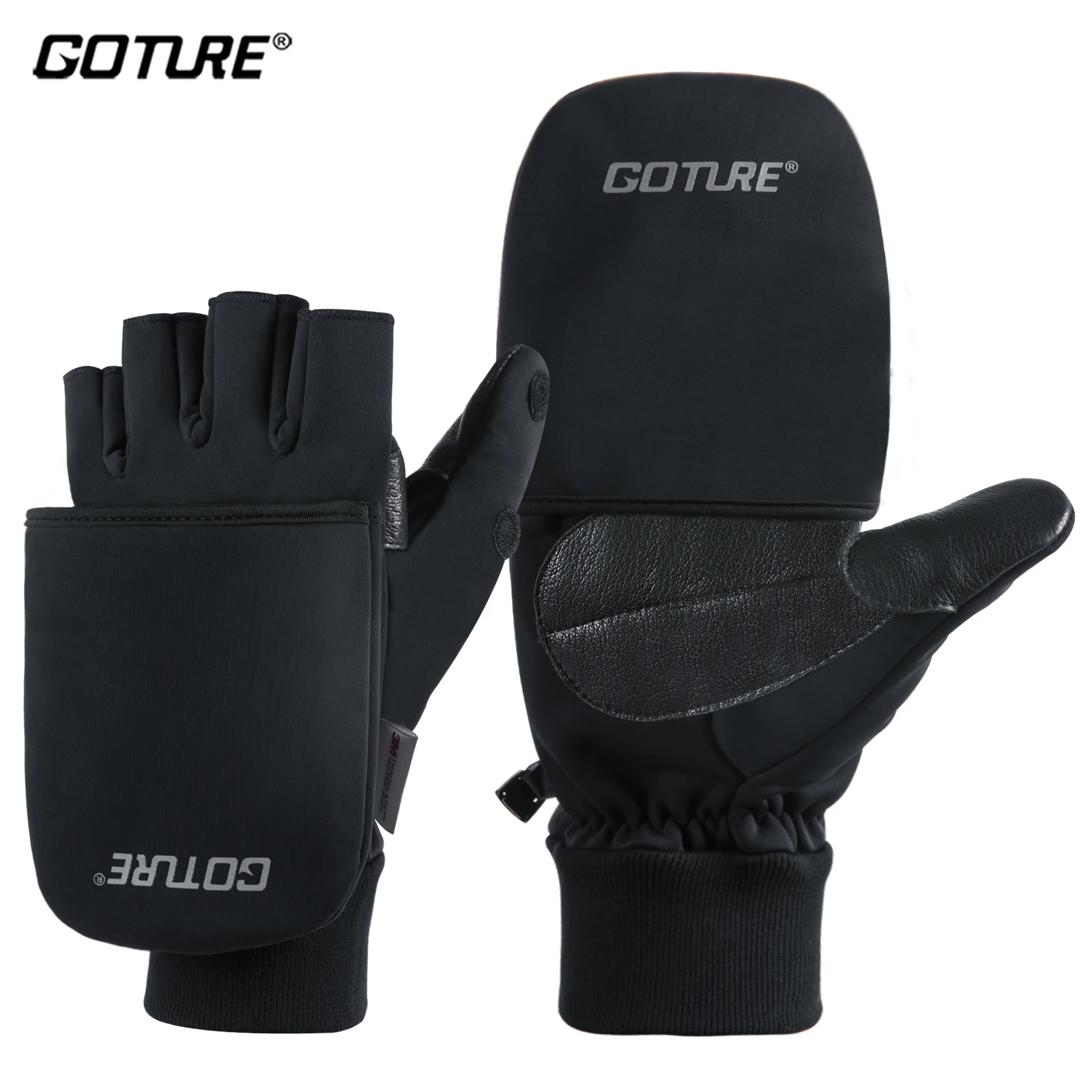 Guantes Goture Invierno Pesca – Cuero impermeable antideslizante medio dedo - imagen 2