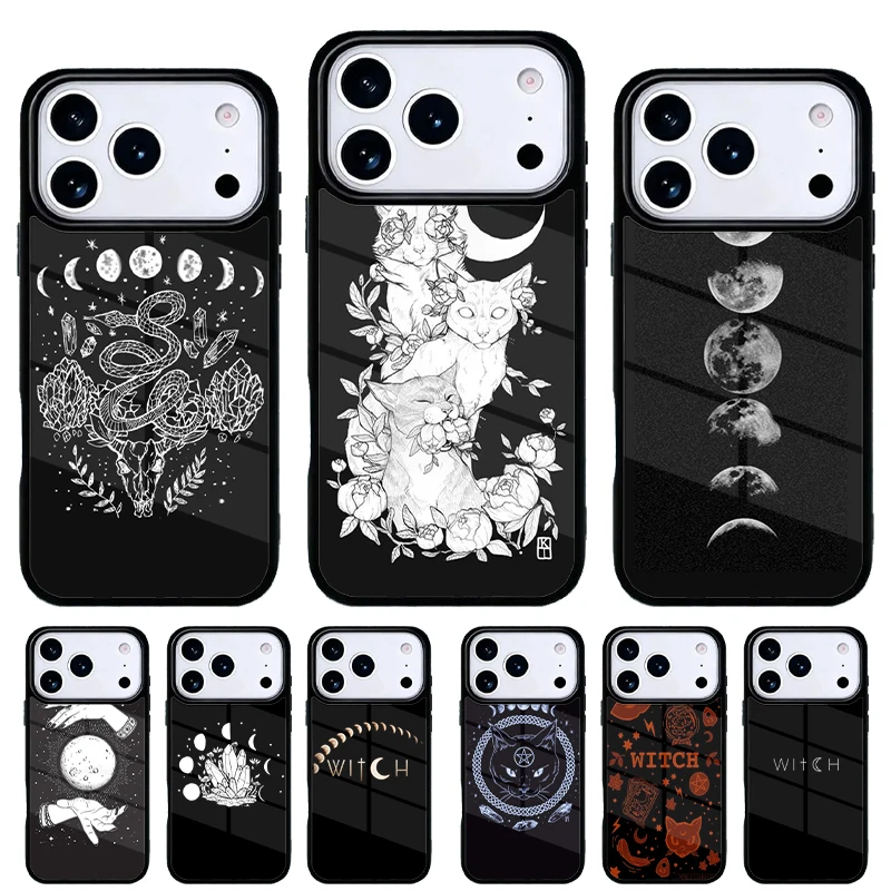 Funda para iPhone con diseño de bruja y luna – Compatible 17/16/15/14/13