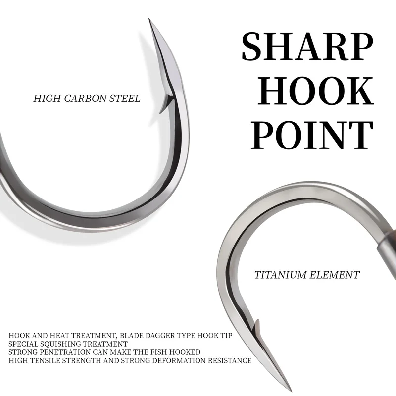 ZYZ 6 unids/caja anzuelos de pesca puntas de anzuelos compensadas afiladas acero rico en carbono/aleación de titanio anzuelos de pesca de agua dulce o salada - imagen 3