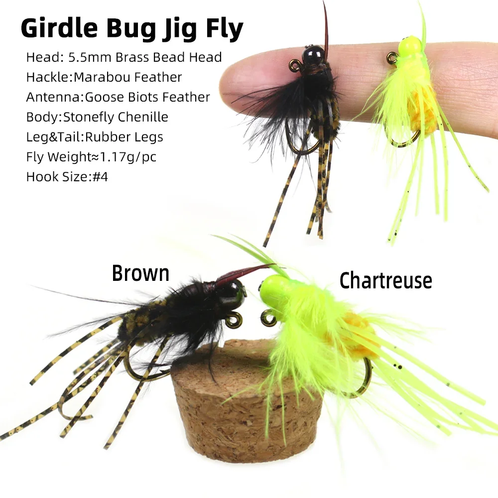Wifreo 3 uds/4 Uds plantilla de patas de goma Stonefly Ninfa cabeza de cuentas de latón faja Bug Jig mosca con púas gancho para atar moscas # 4 señuelos de pesca de trucha - imagen 3
