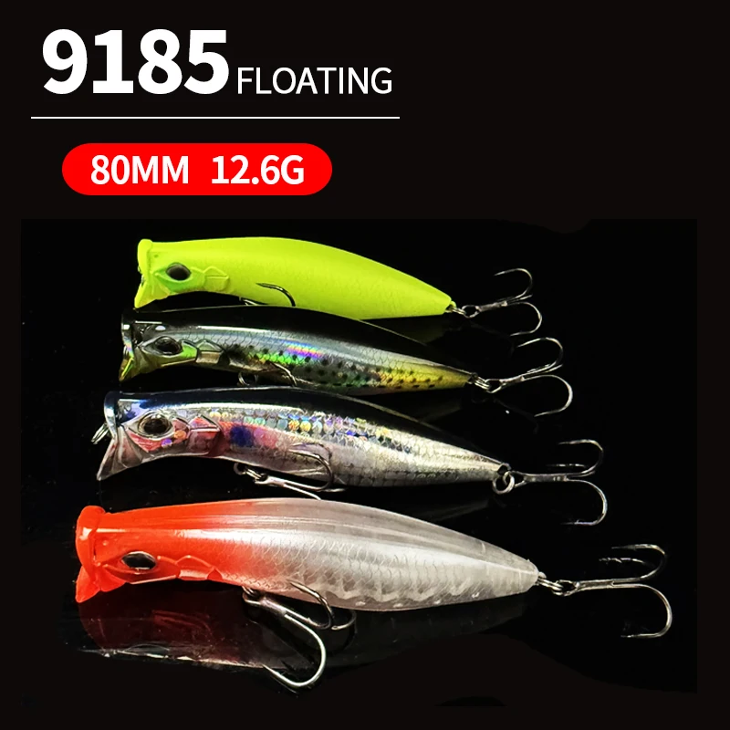 Señuelos de Pesca Topwater Poppers 80mm 12,6g superficie cebo duro lubina Lucio Isca Pesca Wobblers accesorios de Pesca Artificial 9185 - imagen 2