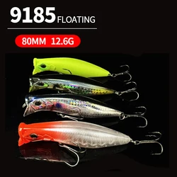 Señuelos de Pesca Topwater Poppers 80mm 12,6g superficie cebo duro lubina Lucio Isca Pesca Wobblers accesorios de Pesca Artificial 9185
