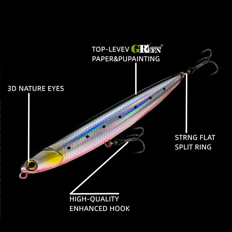 GREENSPIDER-Señuelos de Pesca de lápiz, andadores artificiales de superficie, cebos flotantes, 115mm/13,5g, Pesca de lubina - imagen 4