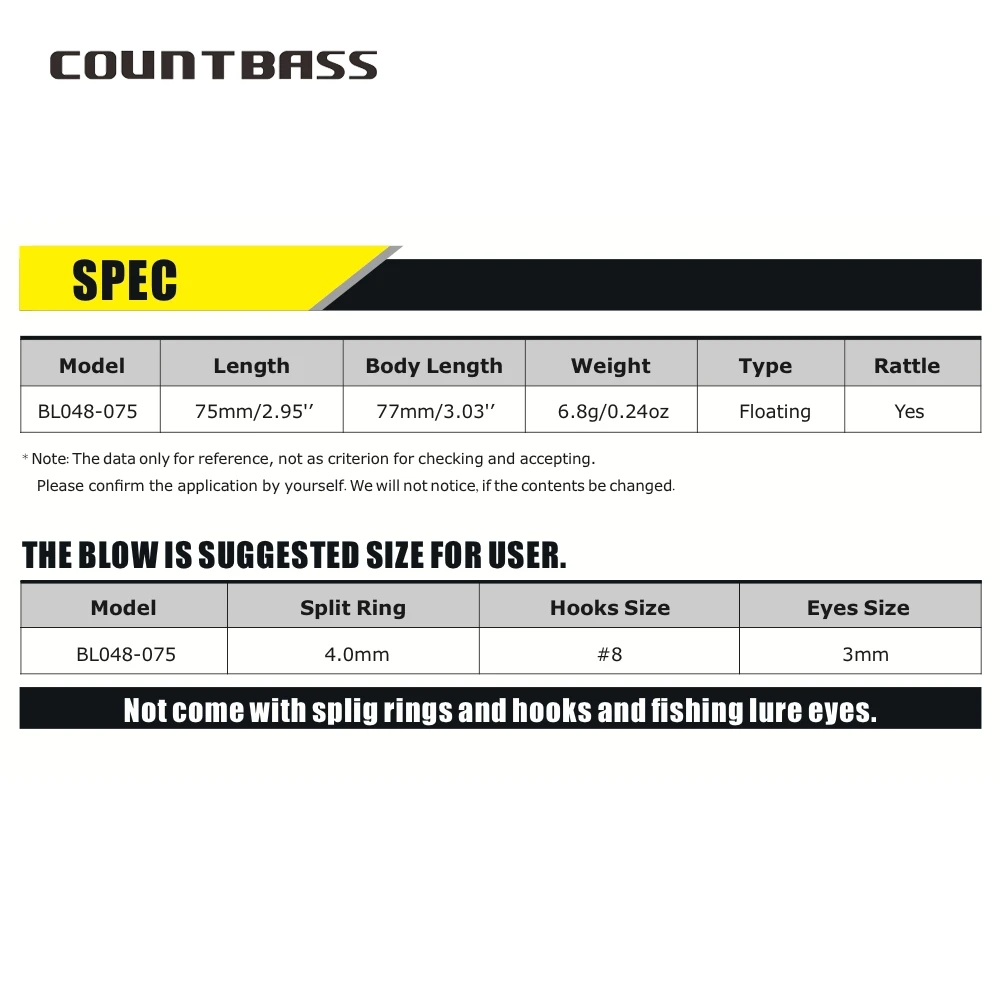 Countbass 10 Uds. Señuelos duros en blanco 75mm/3,0 "6,8g/0,25oz pececillo flotante, cebos duros en blanco, cebos de pesca sin pintar, Wobblers - imagen 3