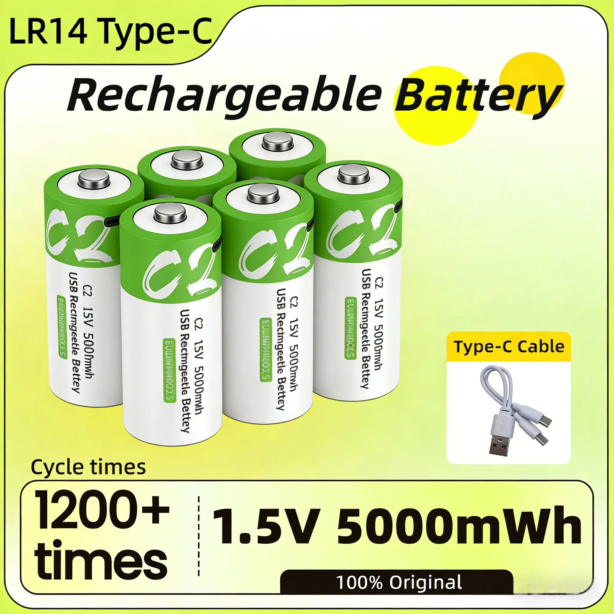 Batería recargable LR14 tipo C 1,5V carga rápida para linternas - imagen 5