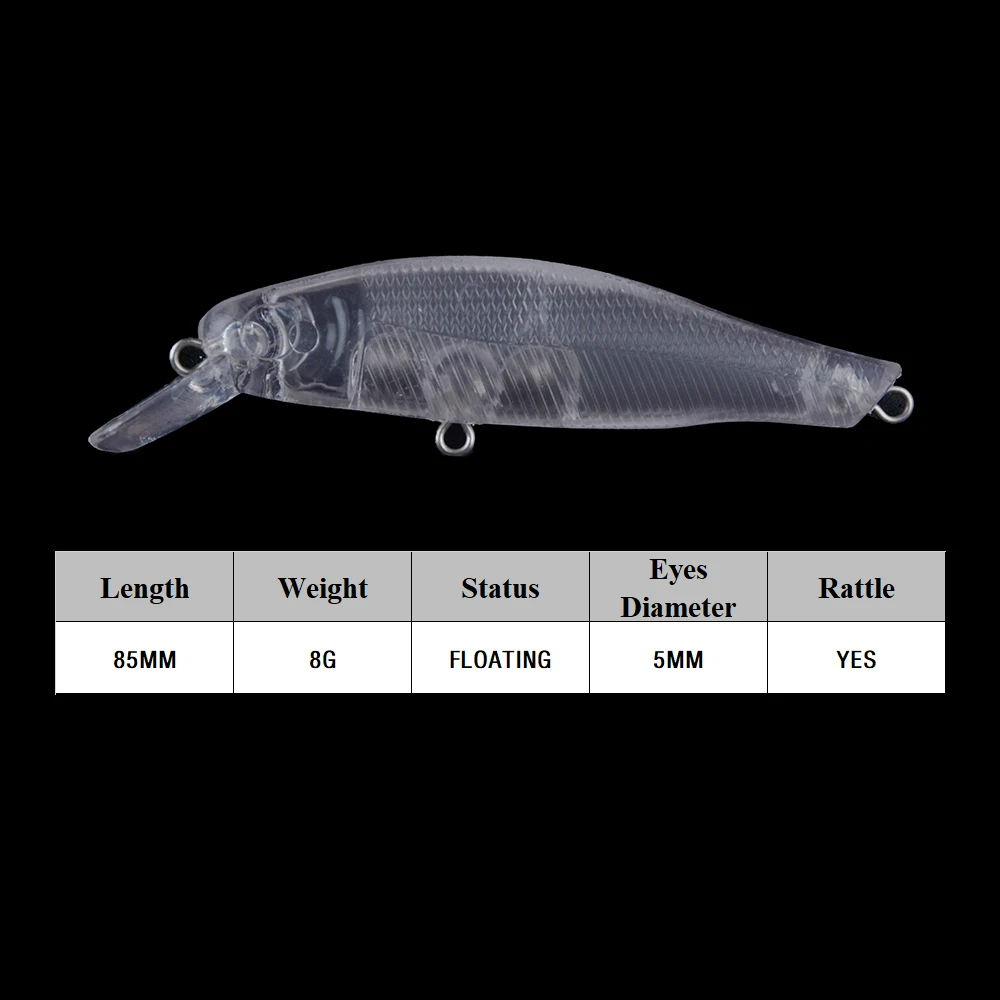 Chan'sHuang 20 piezas cebo en blanco sin pintar 8,5 cm 8g sonajero flotante Minnow DIY hecho a mano señuelo de pesca Artificial aparejos - imagen 2