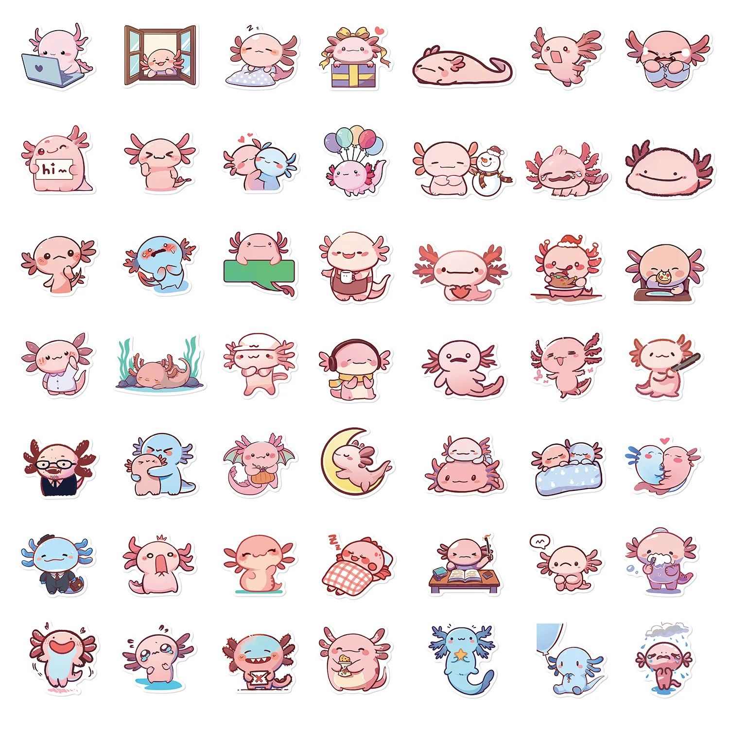 50 Uds. De pegatinas de grafiti de dibujos animados Axolotl para teléfono, guitarra, portátil, maleta, botellas de agua, pegatinas impermeables - imagen 5