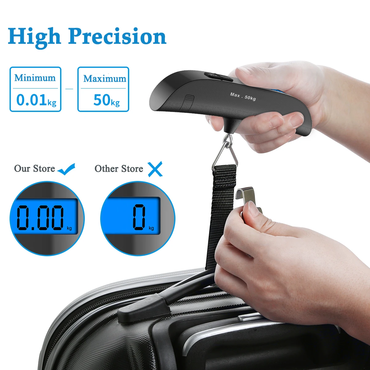 Báscula digital de pesca 50kg con gancho LCD portátil - imagen 5