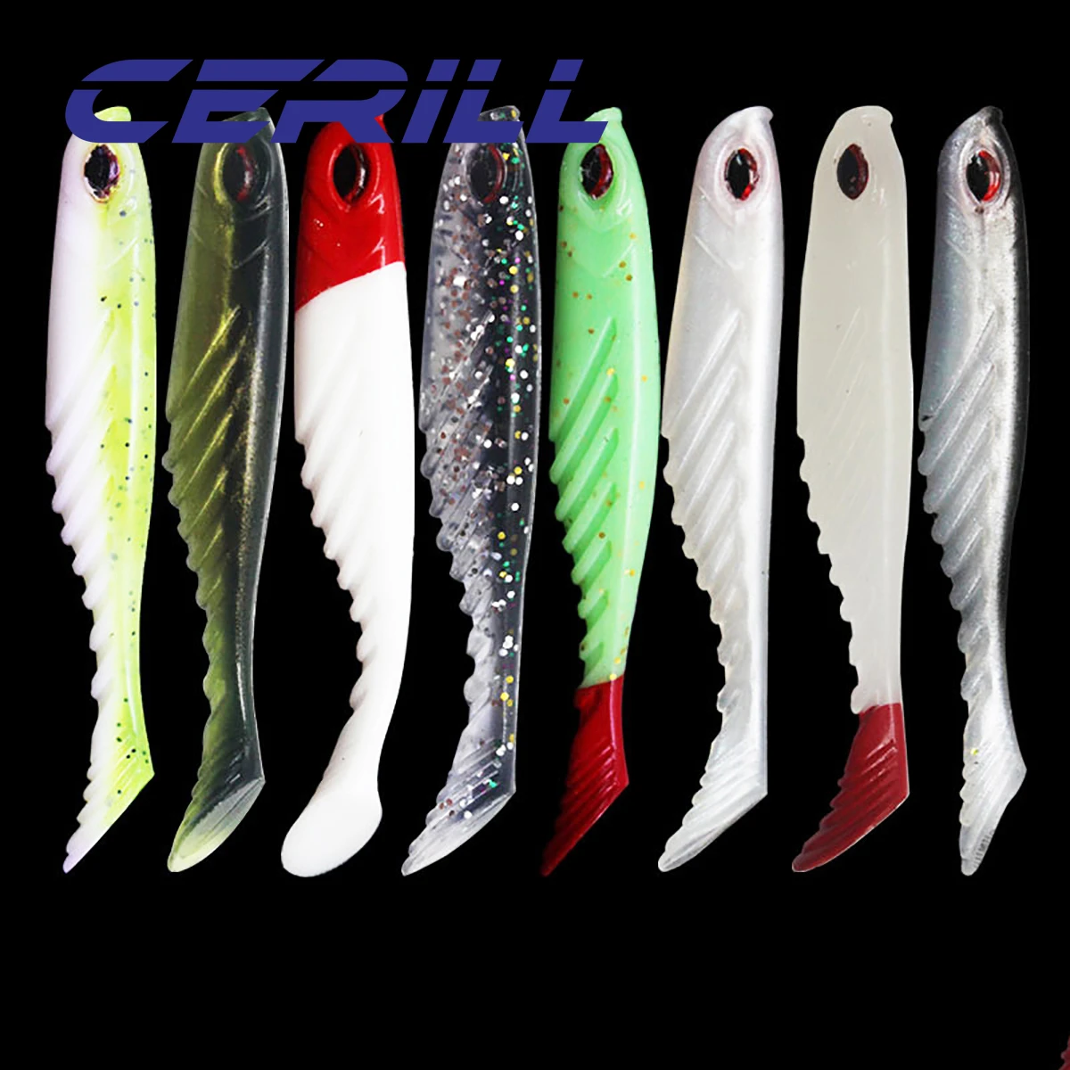 Cerill 10 Uds 7cm Swimbait de silicona Artificial realista cebo suave señuelo de pesca luminoso lubina trucha T-tail Wobblers lubina carpa