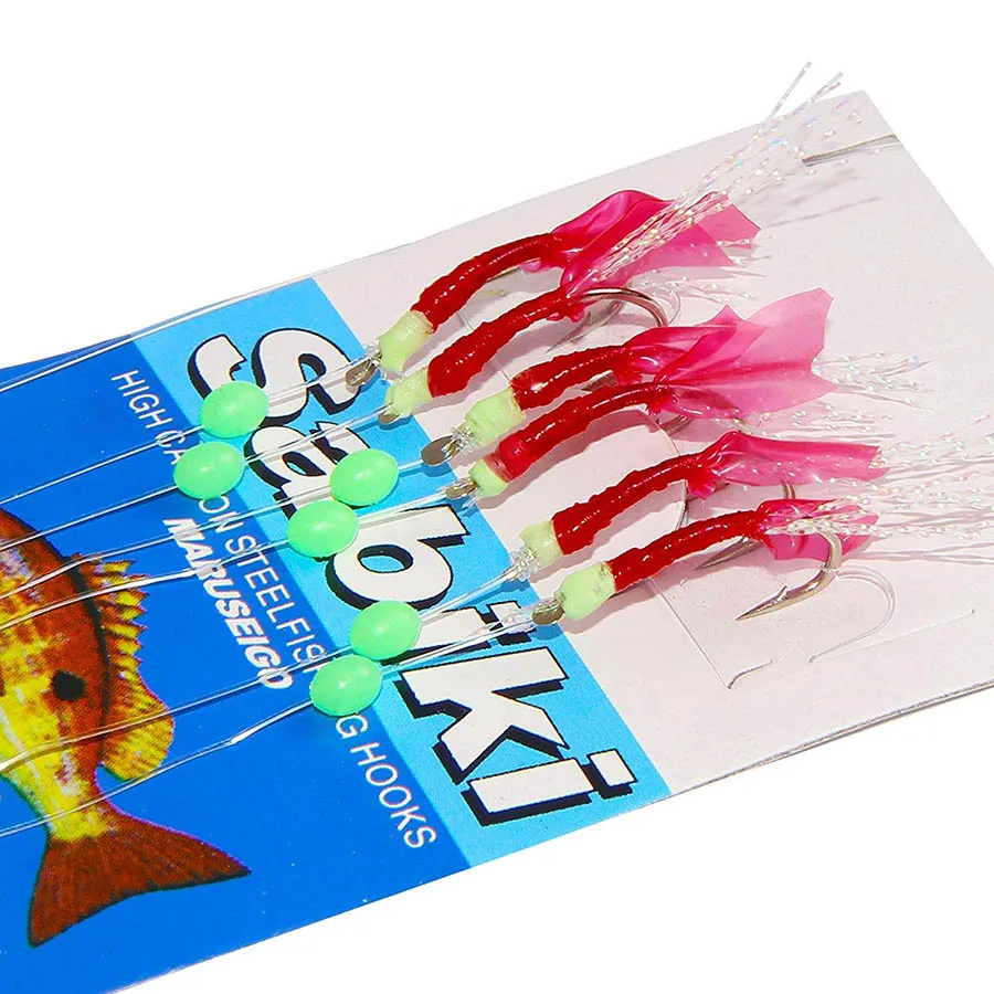 Sabiki Rigs 1 paquete de aparejos de cebo de pesca Glow 8 # -15 # Amortiguación de anzuelos aparejados para aparejos de pesca, anzuelos con broche giratorio de rodamiento de bolas - imagen 3