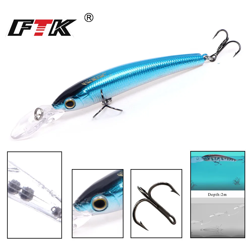 FTK-señuelo de pesca de lubina de agua salada, cebos duros artificiales Wobblers para Lucio Crankbait trucha, aparejos de profundidad de 2m, 80mm, 7g - imagen 3