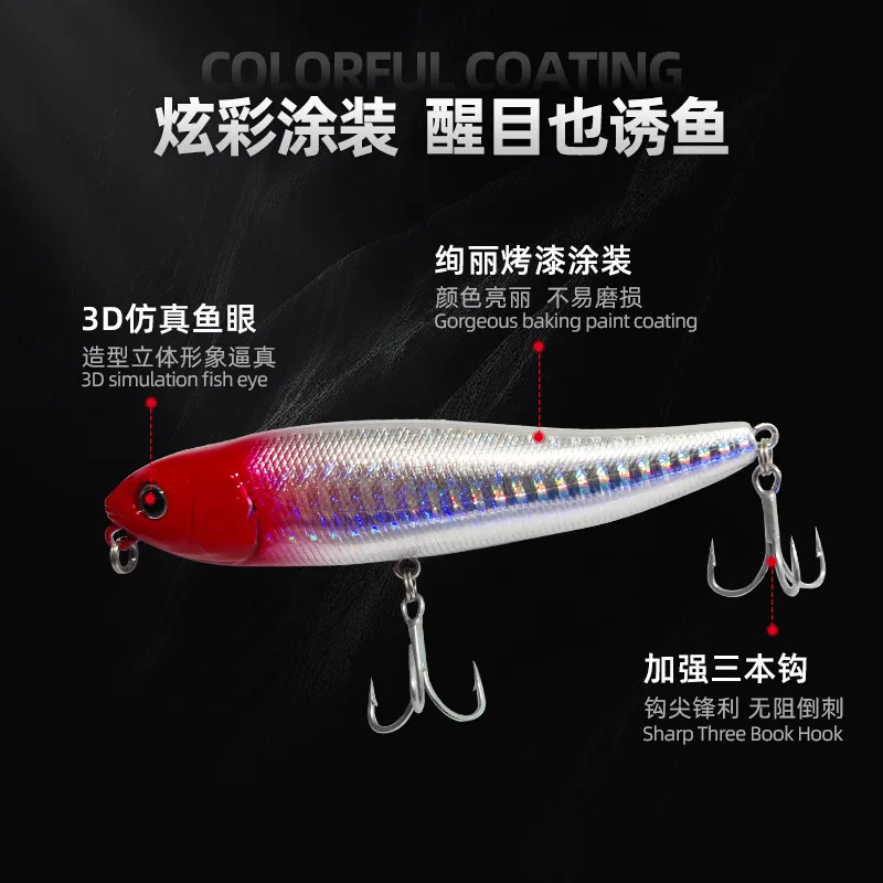 Señuelo de pesca con lápiz Topwater, 78/100mm, 7,5g/14,3g, cebo flotante de superficie, señuelos de agua superiores para Lucio de lubina - imagen 2