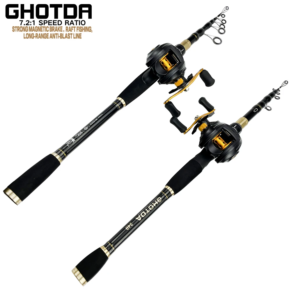 Combo de caña de pescar telescópica y carrete de pesca, conjunto de 1,6-2,4 M, mano izquierda/derecha, carretes giratorios para Baitcasting - imagen 2