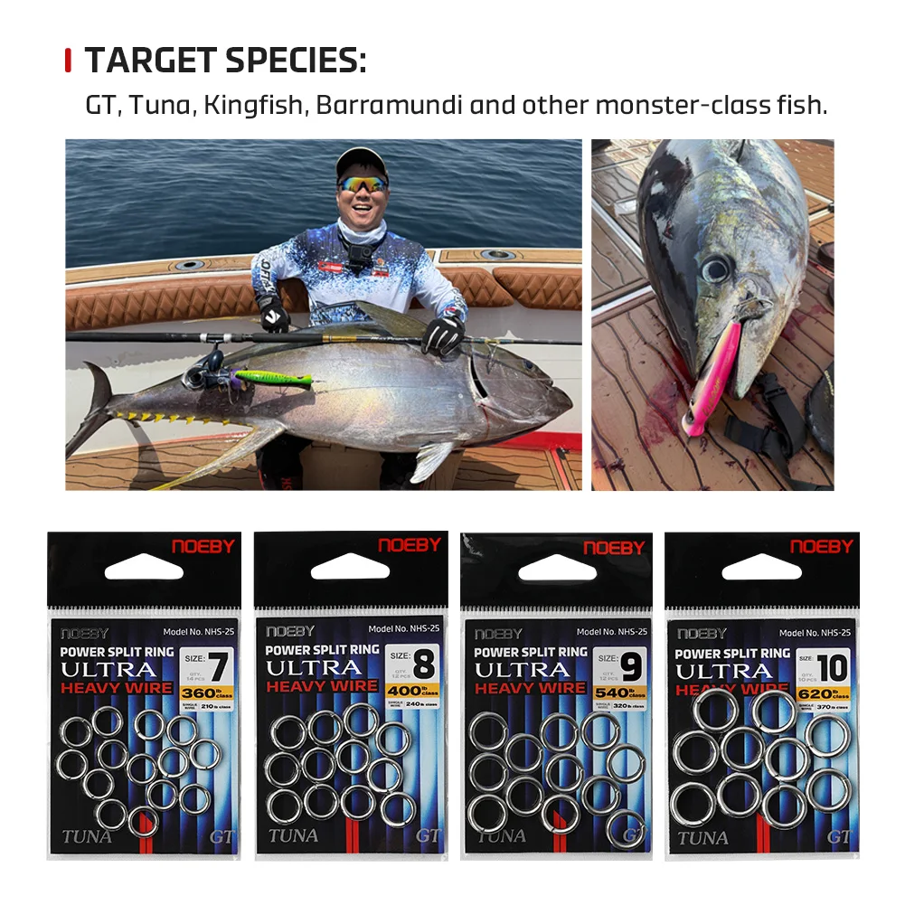 Noeby-anillo dividido de alambre Ultra pesado, anillos divididos de acero inoxidable, tracción de 283kg, señuelos de conexión para aparejos de pesca BLUEFIN TUNA GT - imagen 5