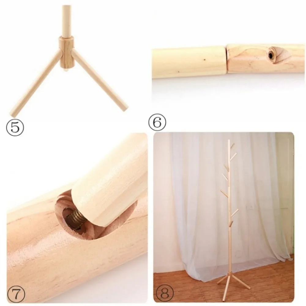 Perchero de madera independiente para niños y adultos, Perchero de árbol con 8 ganchos, 3 opciones de altura para dormitorio, entrada de oficina - imagen 5