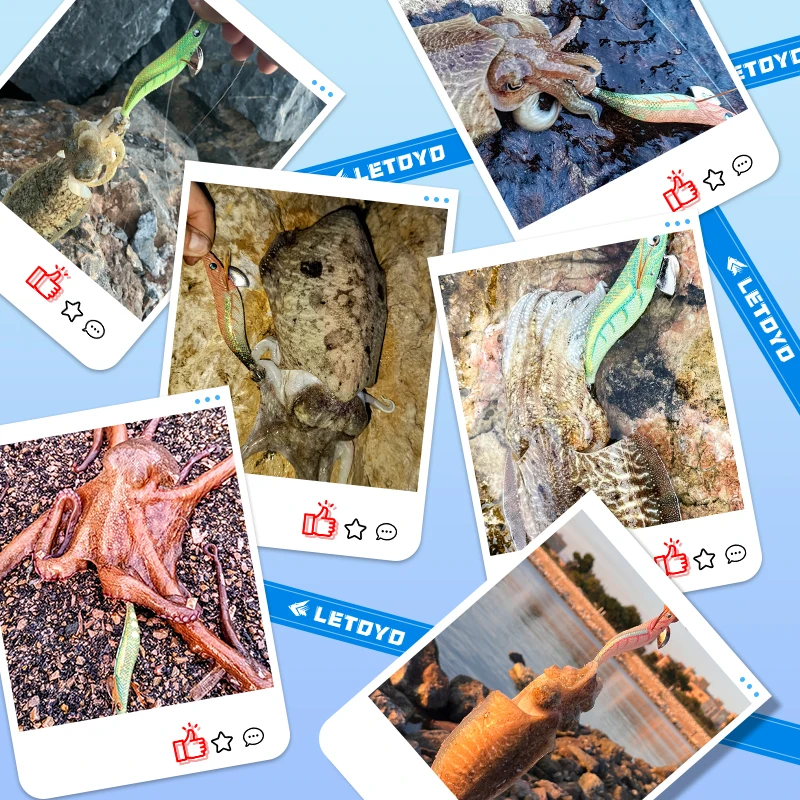 LETOYO luminoso 3 colores cebo de calamar plantilla de calamar eging cebo Artificial Webfoot pulpo egi señuelo sepia Señuelos de pesca anzuelo de calamar - imagen 5