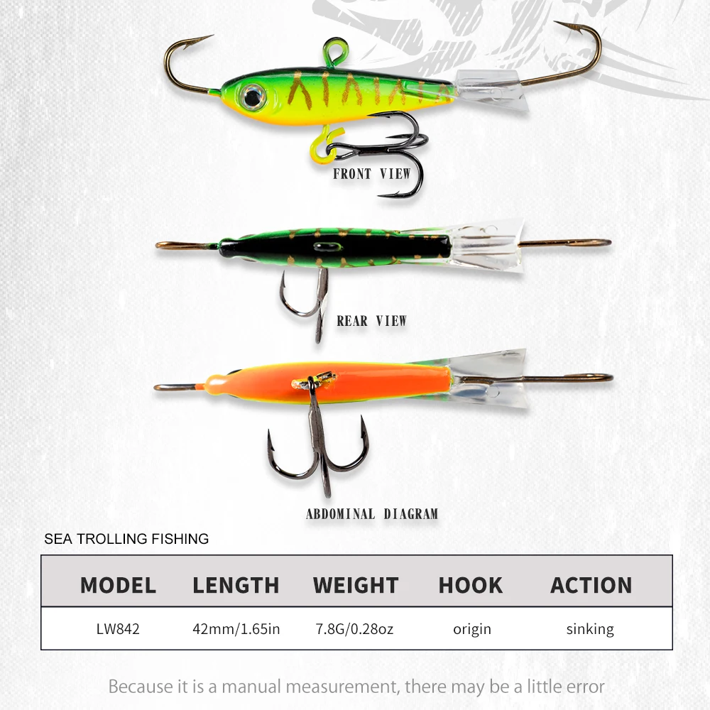 Hunthouse-señuelo de pesca en hielo para invierno, plantilla de Metal, cebo duro de 42mm/7,8g, impresión 3D VIB, hundimiento lento, equilibrador de Jigging, aparejos de lubina LW82 - imagen 3
