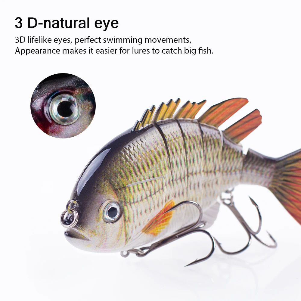 Hanlin-Señuelos de Pesca multiarticulados, cebo Artificial de cuerpo duro Wobbler, Swimbaits de Bluegill, aparejos de lubina que se hunden, 10cm, 37g - imagen 3