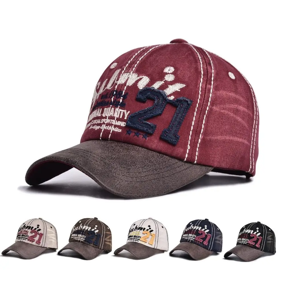 Gorra de béisbol Vintage ajustable estilo americano pantalones vaqueros rasgados de algodón sombrero para el sol protector solar 21 gorra con visera bordada para hombres - imagen 5