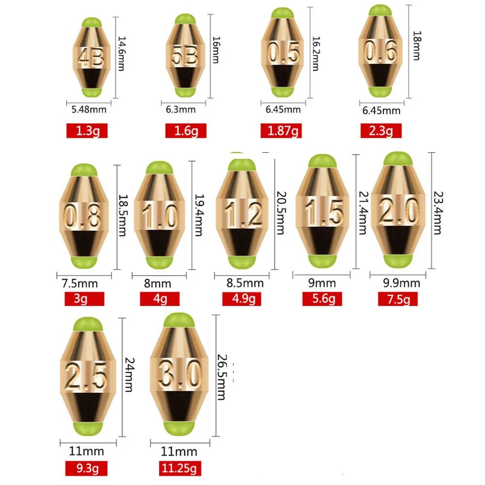 10pcs/box 0.5#-3.0# Copper Fishing Sinkers Weights 11.2g,5.6g,3.5g Not Damage Line Quick Entry Into Water Tackle Accessories - imagen 4