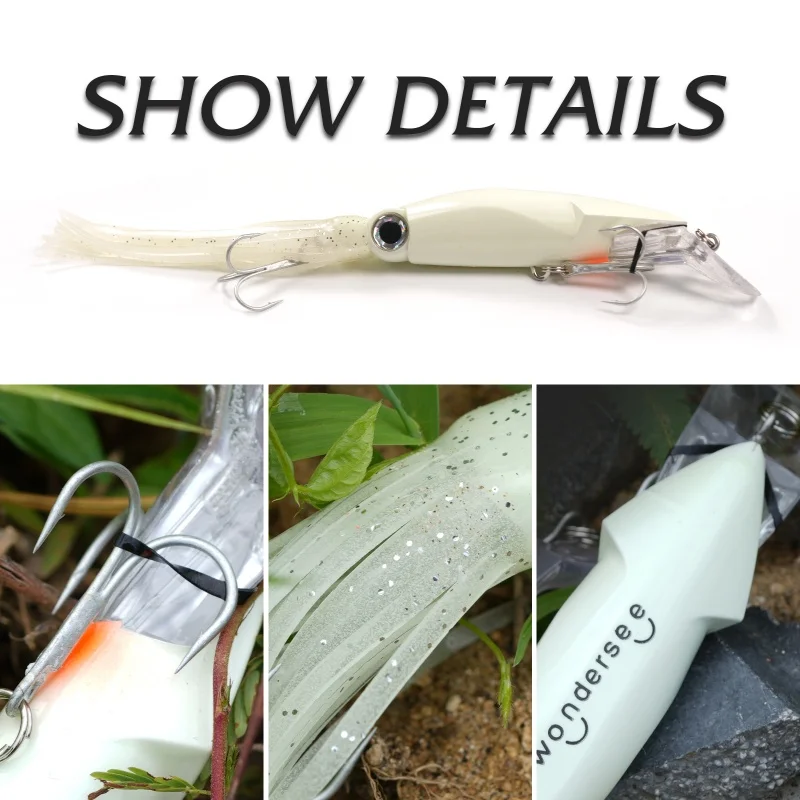 Wondersee 4 Uds 235mm 36g cebo de pesca de calamar curricán Kit de señuelos duros suaves Swimbait Crankbait Jig simulación holográfica ponderada - imagen 5