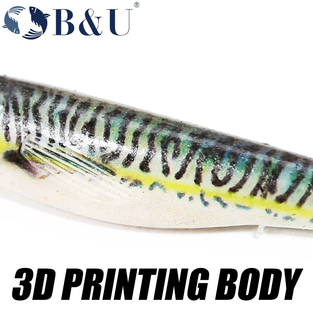 B & U 3 uds 75mm Shad suave Swimbait señuelo de Pesca Wobblers para Lucio Zander Bass Paddle T cola Pesca señuelo de pescado falso - imagen 5