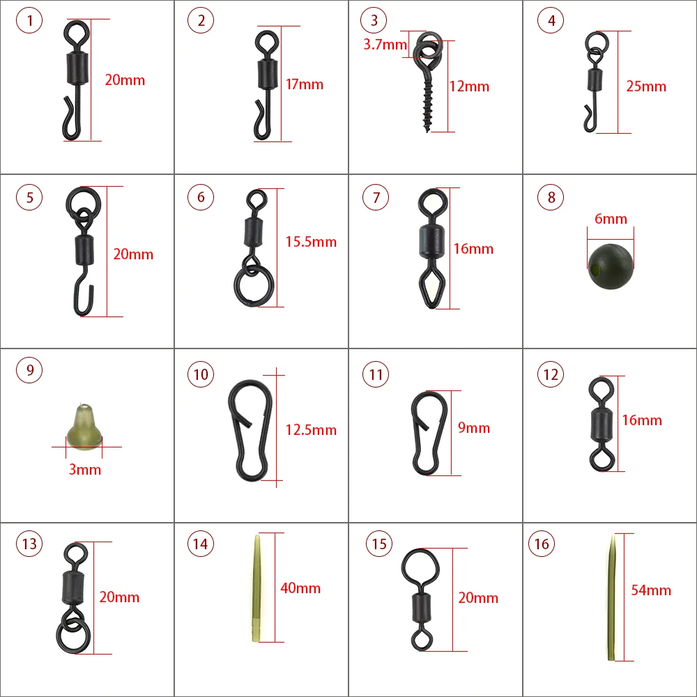 Kit de aparejos de pesca de carpa, manguitos giratorios y a presión, antienredos, cuentas de parada, aparejos de helicóptero, XP-311, cambio rápido, 280 Uds. - imagen 3