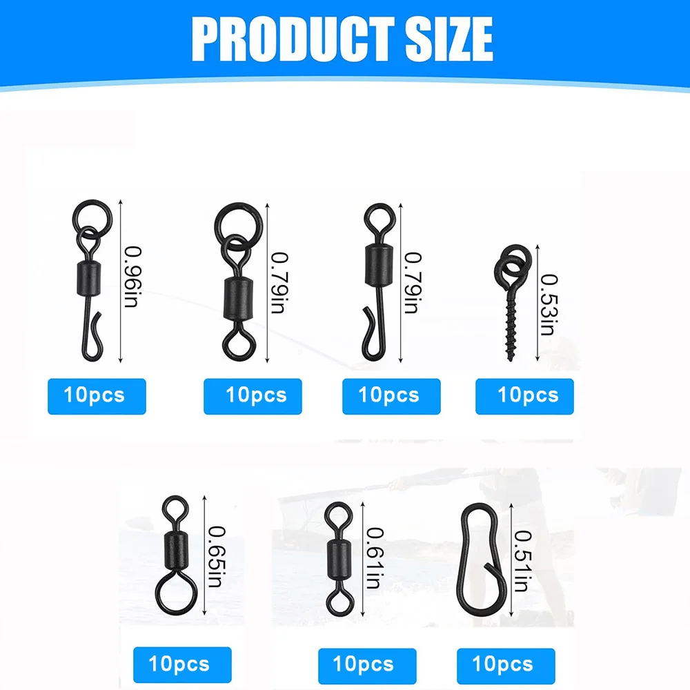 Kit de broches giratorios para pesca de carpa, 70 Uds., mate, cambio rápido, giratorios, clips de enlace de velocidad, Boilies, cebo, tornillo, aparejos de pesca de carpa - imagen 2