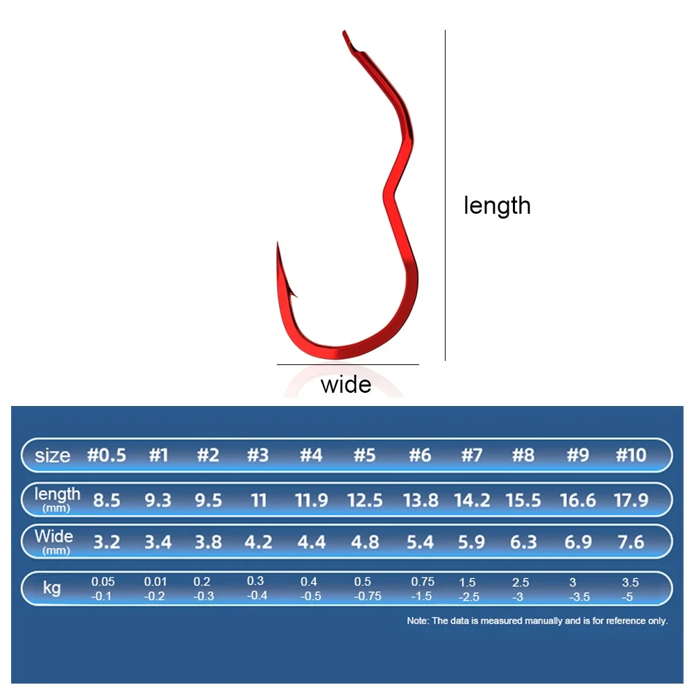 FISH KING 12 Uds anzuelos de pesca con tapa automática de acero rico en carbono rojo 0,5 # -10 #   Anzuelo individual con púas afiladas para pesca de carpa en agua dulce - imagen 2
