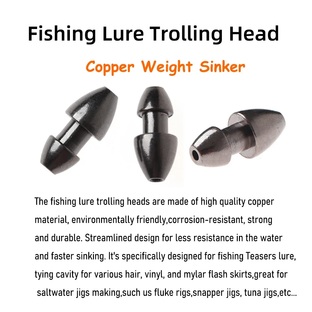 Sea Witch Trolling Heads 1/8OZ for Mylar Flash Teasers Skirts Tying Copper weight Sinker Fishing Fluke Snapper Tuna Rig Making - imagen 2