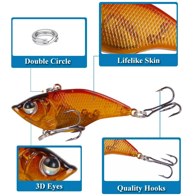 Sinking VIB Lure 15g5.5cm Hard Bait Three Hook Lure Freshwater Sea Fishing Bait Fishing Tool vib lure - imagen 4